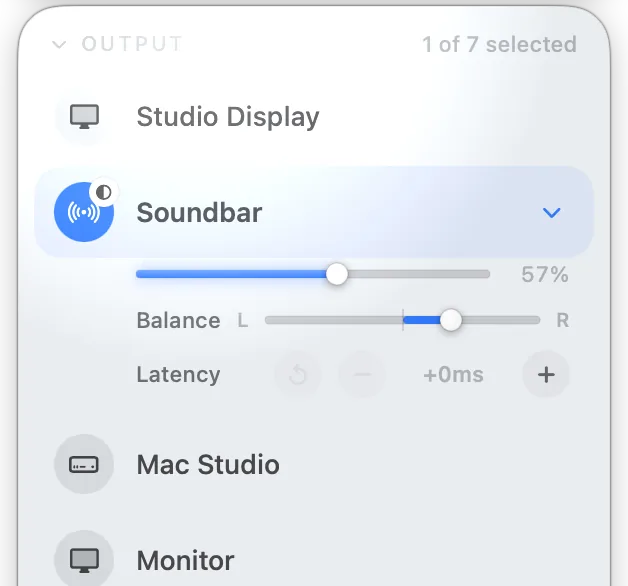 Per-speaker balance slider leaning a device left or right